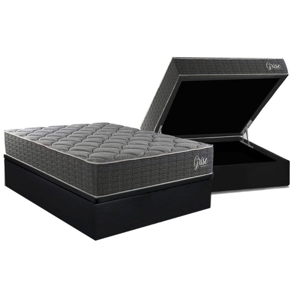Cama Box Baú Casal + Colchão Anatômico Kappesberg D40 Grise + Base CRC Corano Black