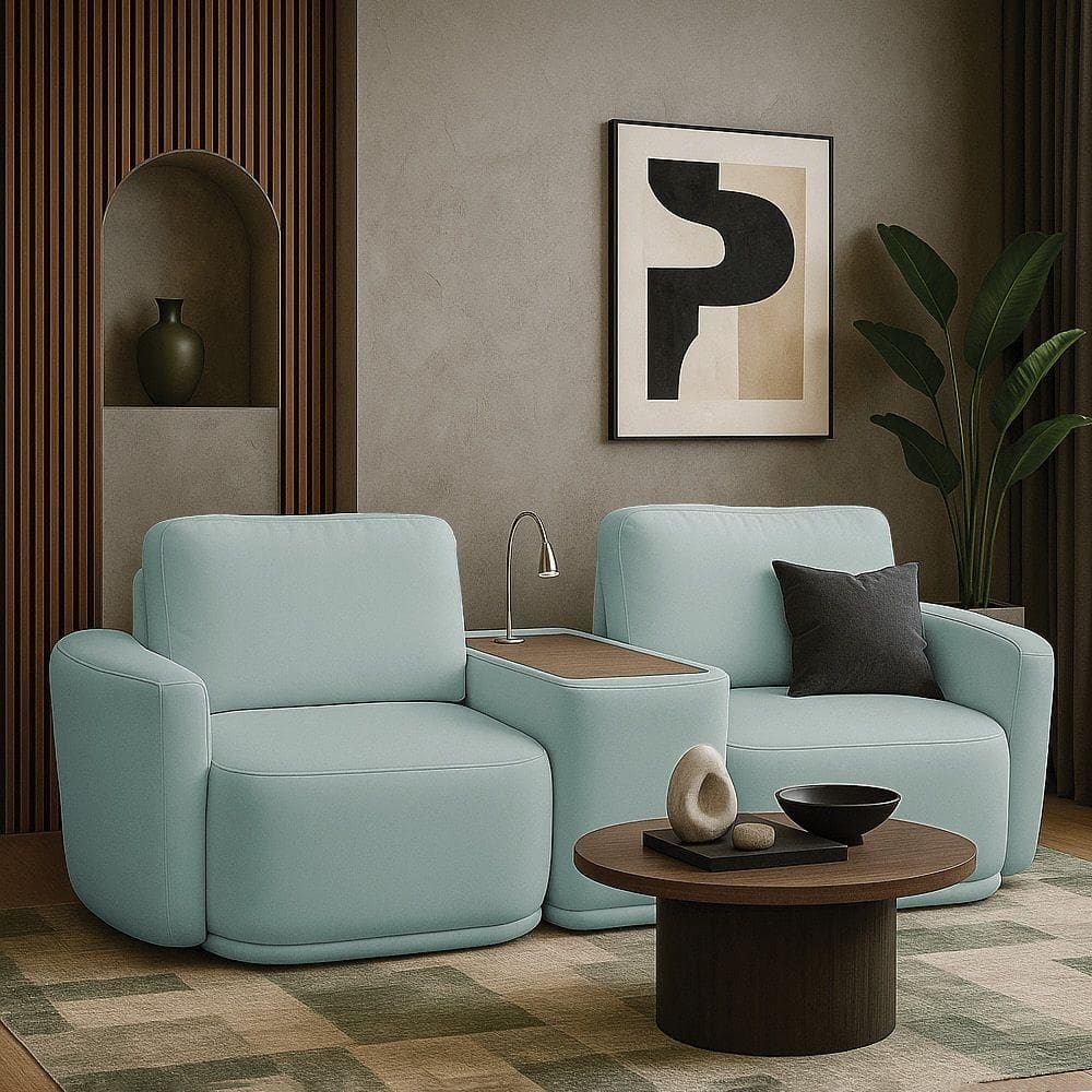 Sofá Sala Modulado 231cm Com Console Usb Luminária Brumma Bouclê K01 - D`rossi Cor Azul