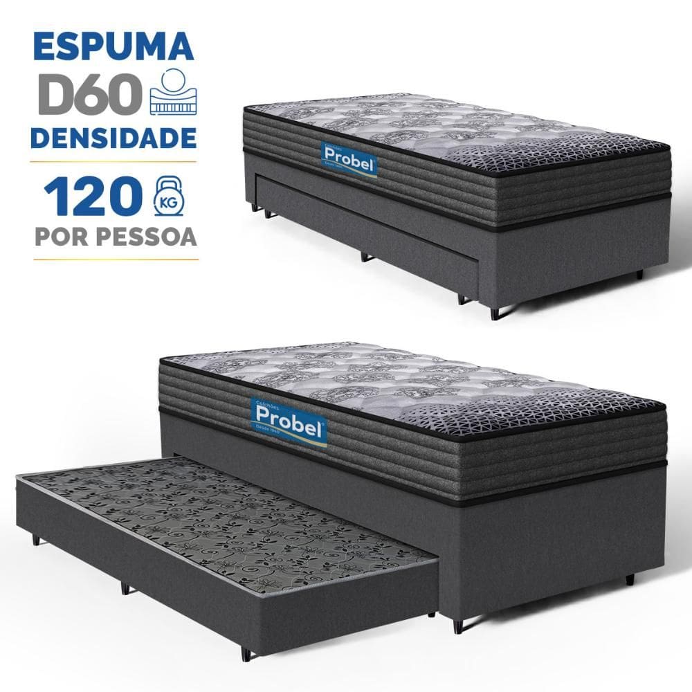 Cama Box com Colchão de Espuma D60 Double Face Guarda Costas Comfort Force Probel + Auxiliar de Espuma Unique Solteiro 88cm