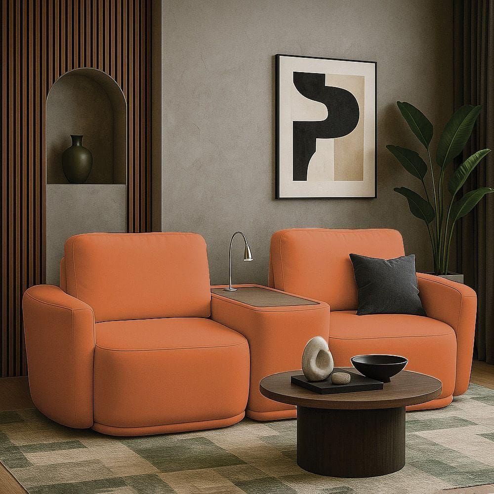 Sofá Sala Modulado 251cm Com Console Usb Luminária Brumma Bouclê K01 - D`rossi Cor Terracota