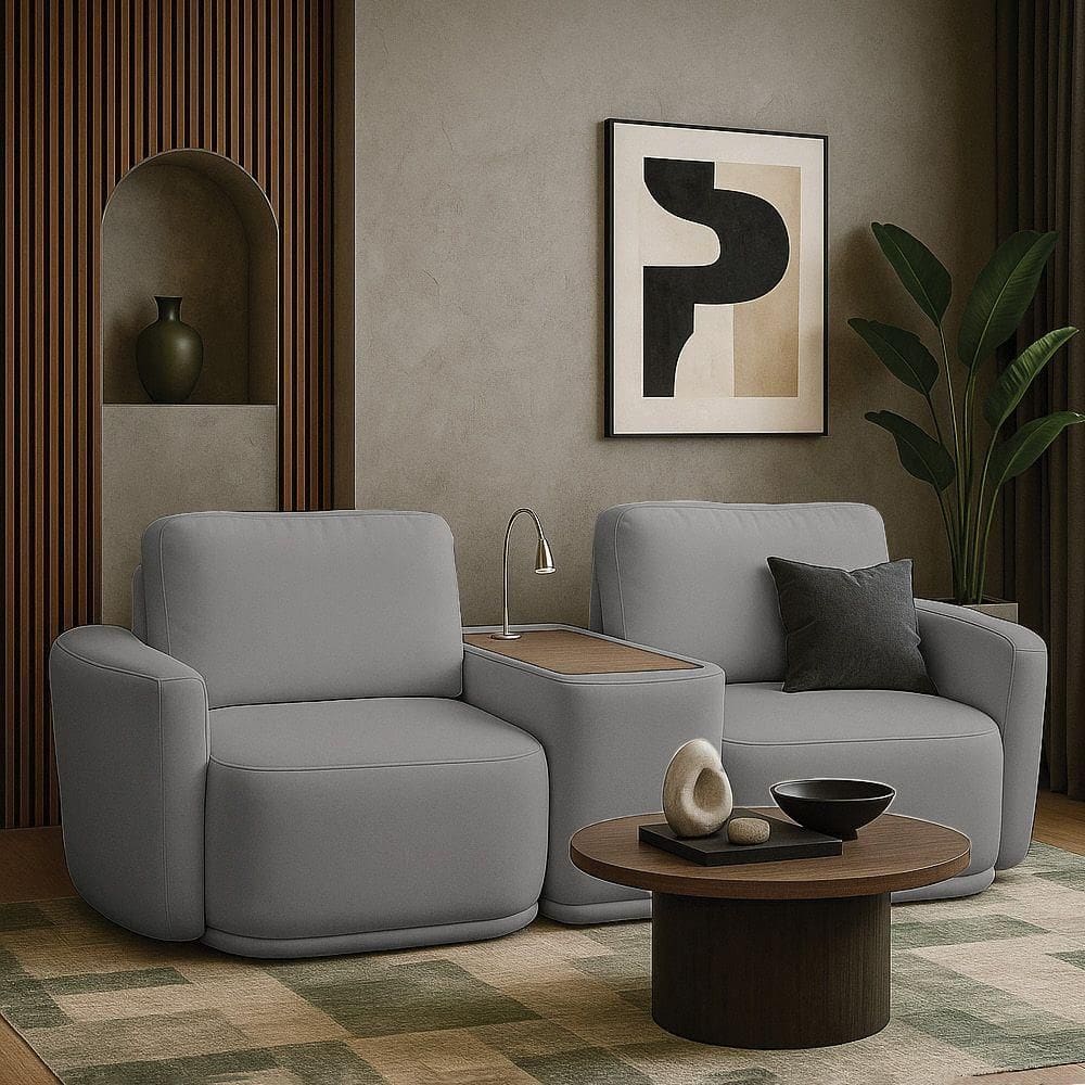 Sofá Sala Modulado 231cm Com Console Usb Luminária Brumma Bouclê K01 - D`rossi Cor Cinza