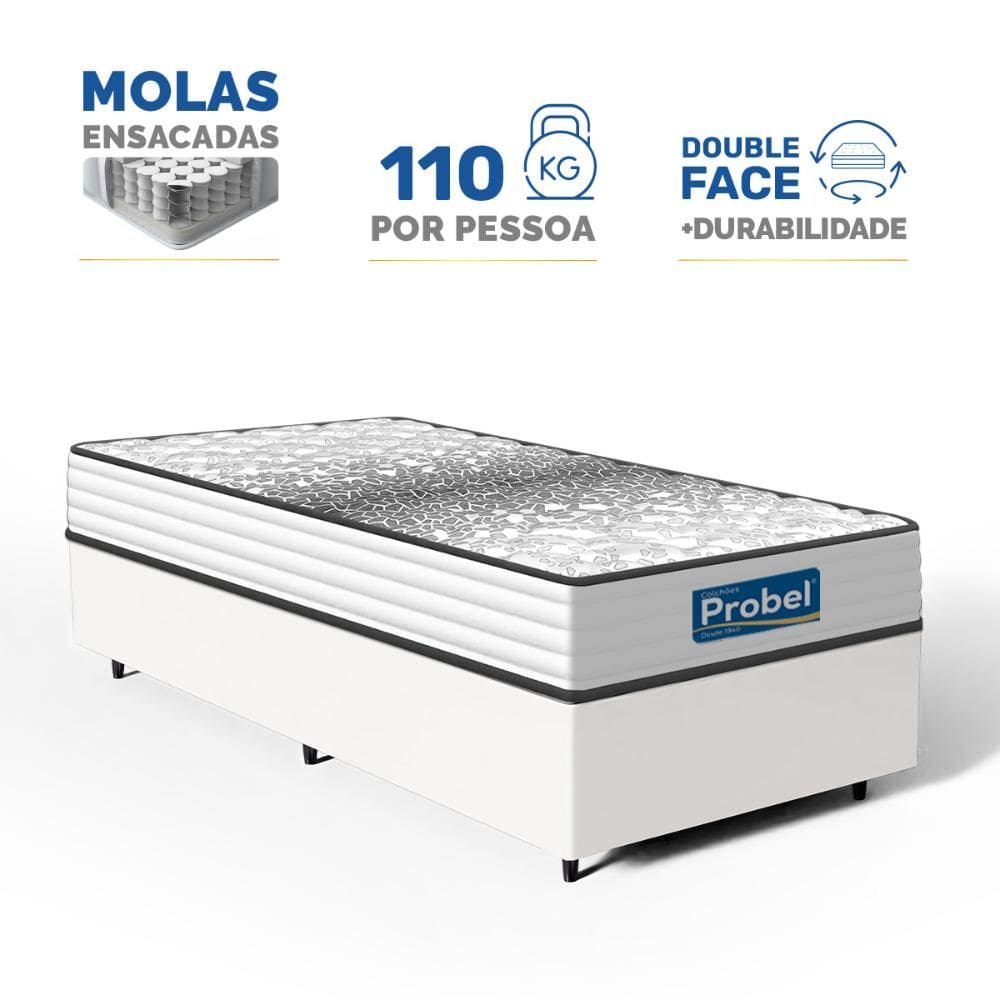 Cama Box com Colchão de Molas Ensacadas Double Face Essence Probel Solteiro 88cm
