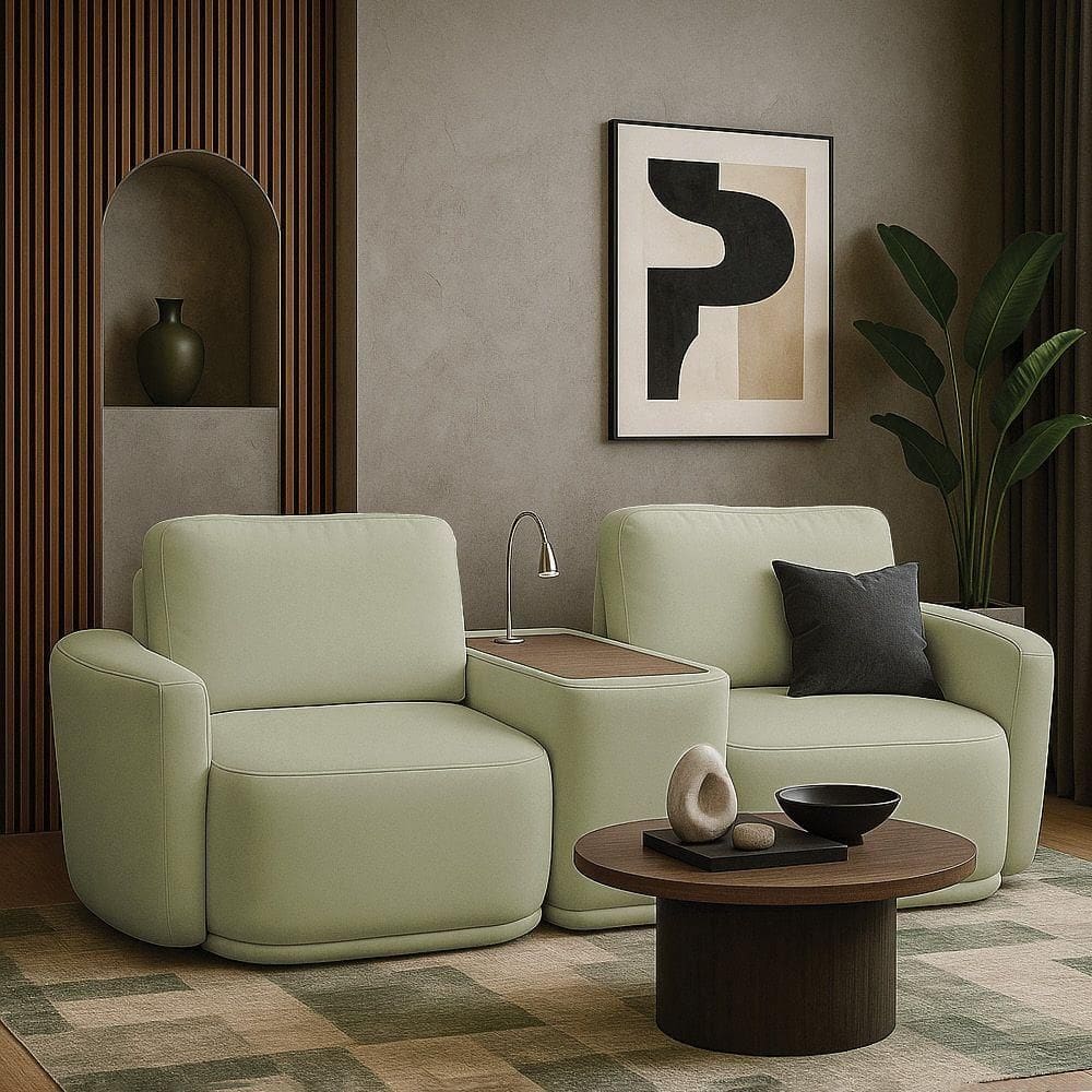 Sofá Sala Modulado 271cm Com Console Usb Luminária Brumma Bouclê K01 - D`rossi Cor Verde