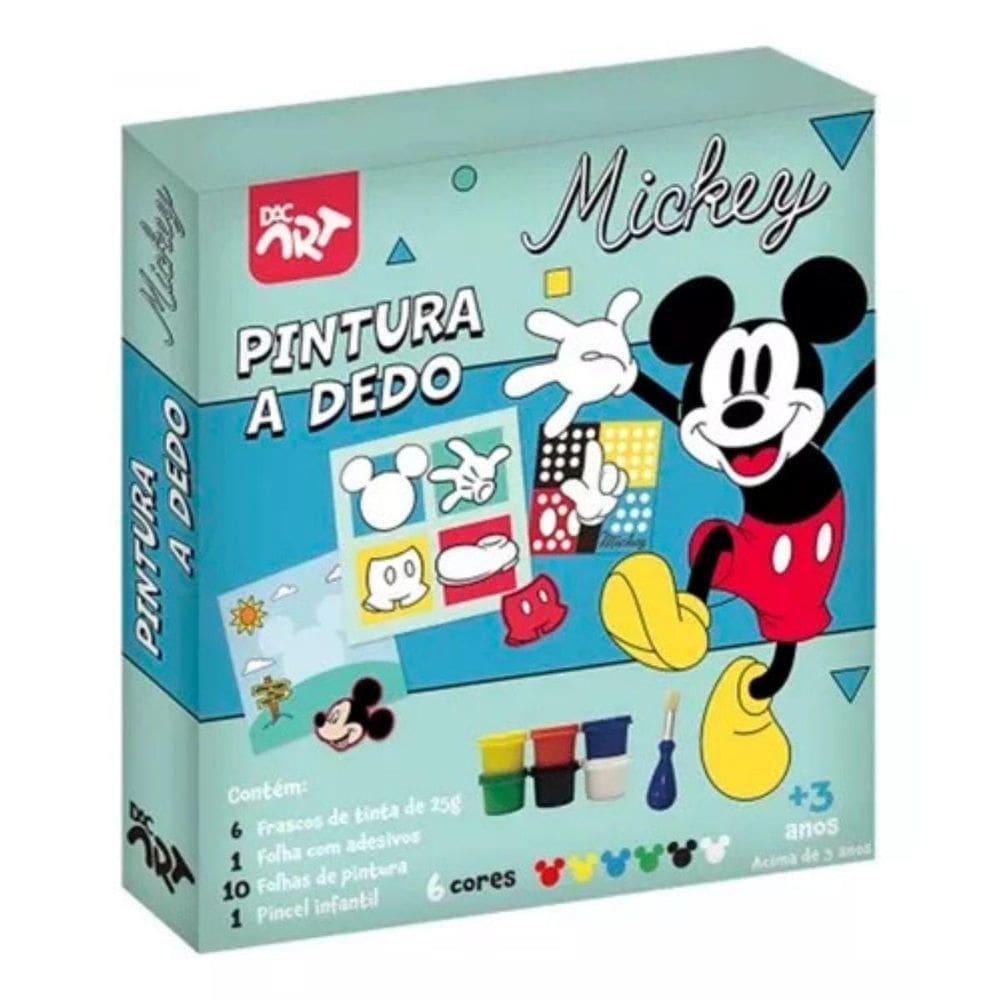 Pintura A Dedo Mickey Mouse Tinta Pincel Infantil 18 Peças
