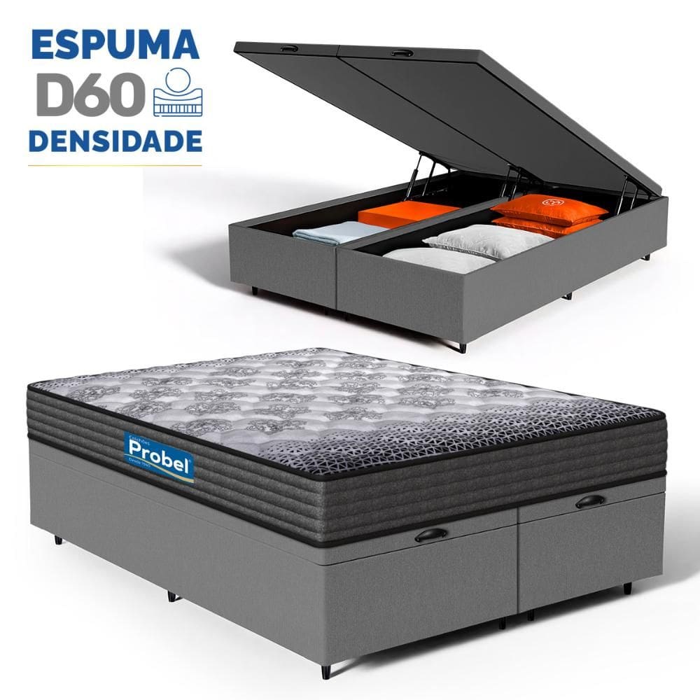 Cama Box Baú com Colchão de Espuma D60 Double Face Guarda Costas Comfort Force Probel Queen 158cm