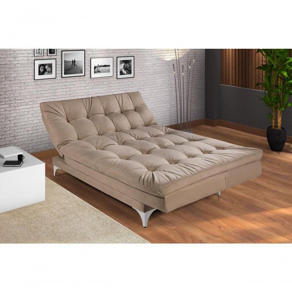 Sofá Cama Versátil 3 Lugares Império Reclinável Casal Pés De Alumínio Espuma Especial D33 Suede Chocolate 377
