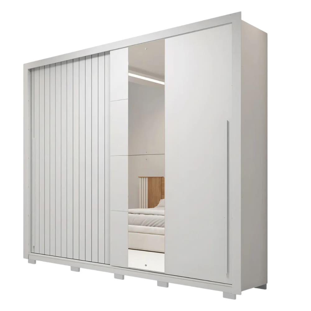 Guarda Roupas Casal Com Ripado e Espelho 2 Portas 4 Gavetas Eloa Branco Caemmun