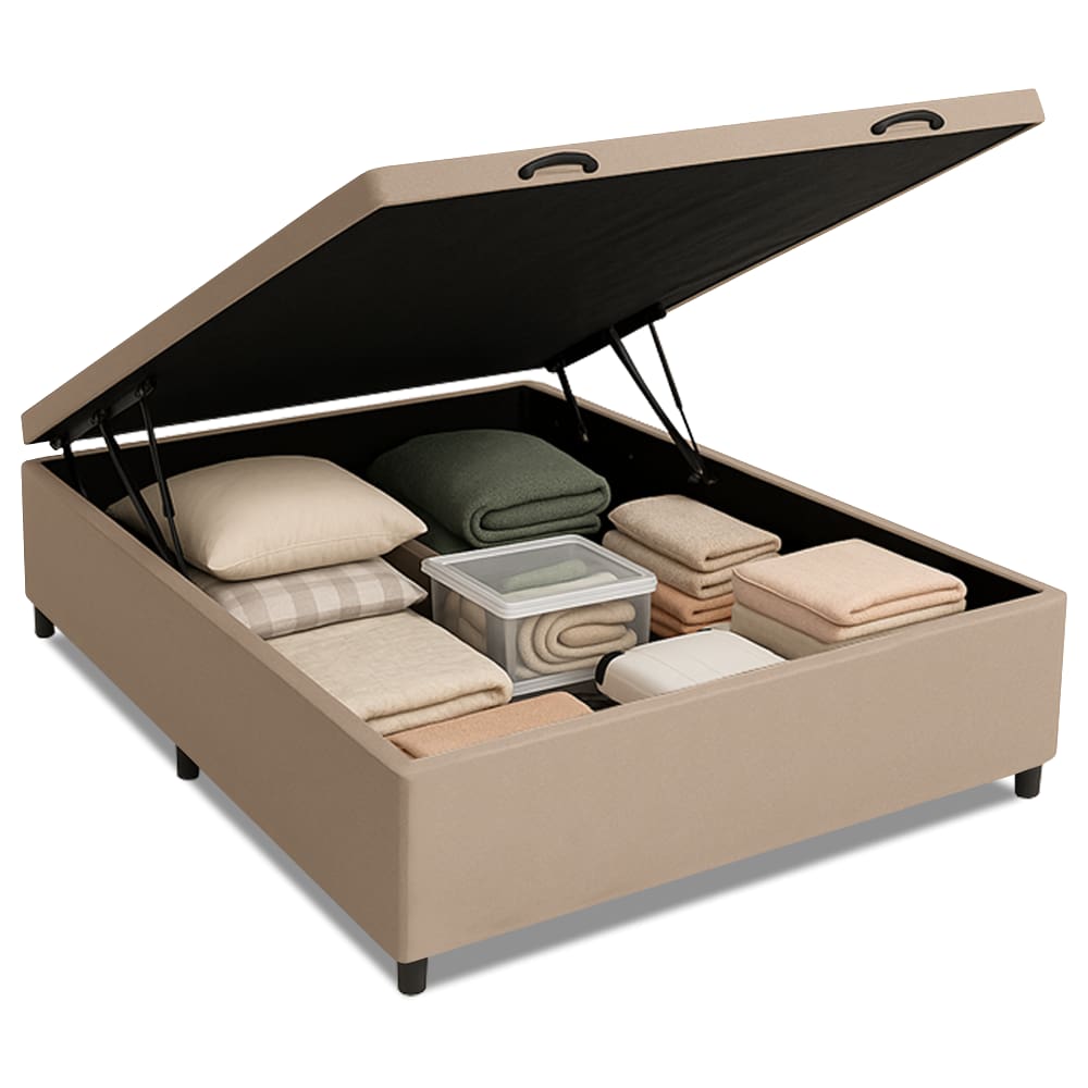 Base Cama Box Baú Casal 138x188x41cm Bege Suede Veludo Prince