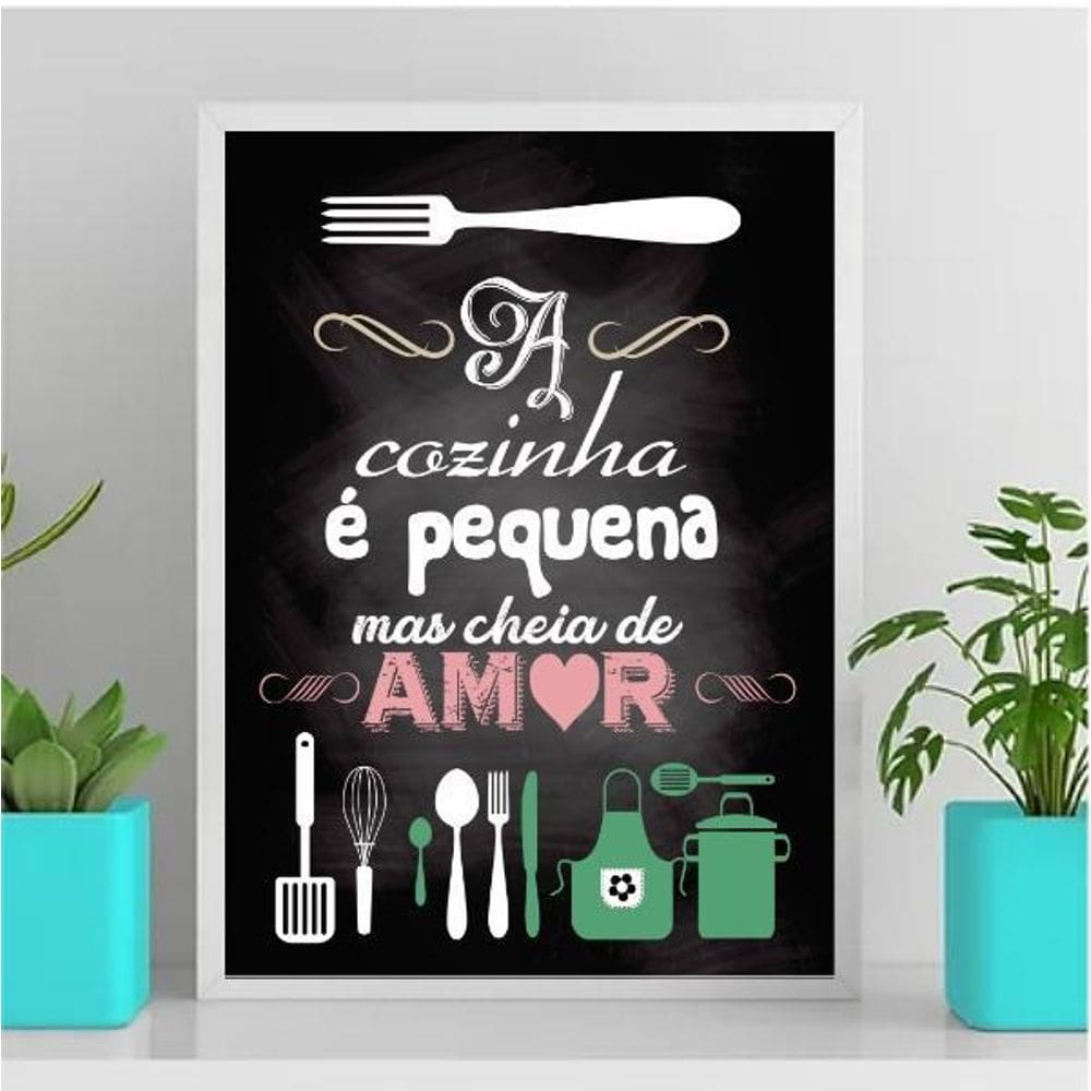 Quadro Decorativo Cozinha Pequena 33X24Cm Branca