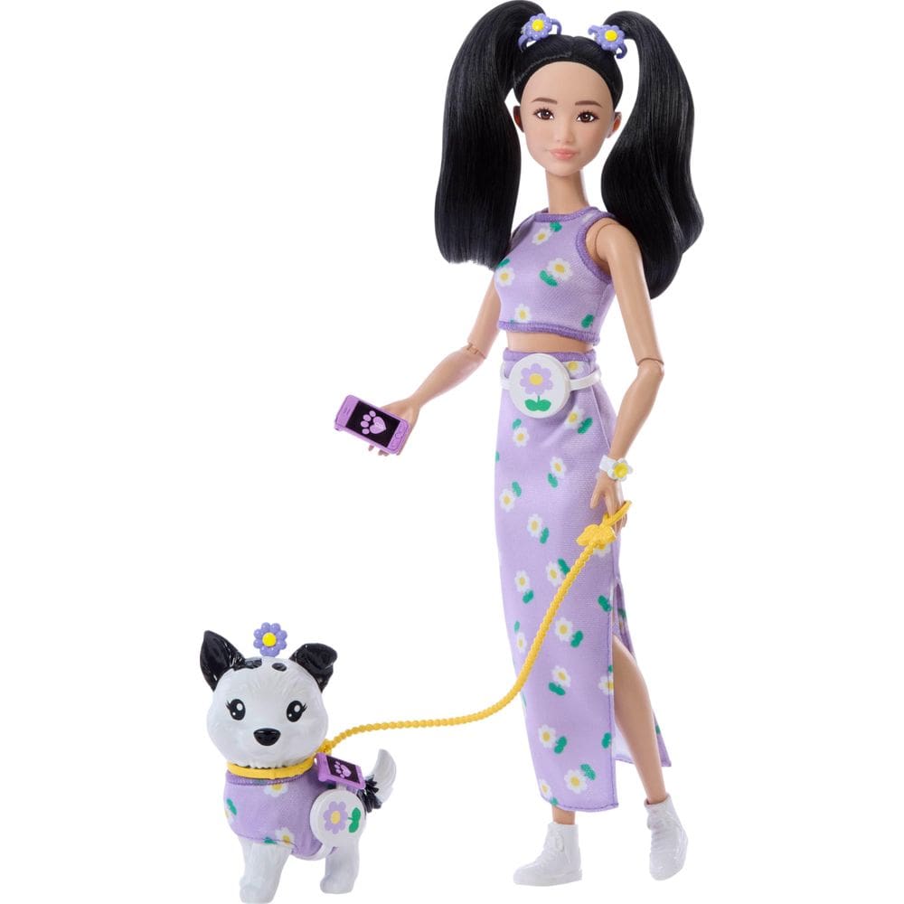 Figura de Juguete Barbie con Looks Gemelos y Perro Mascota Morado