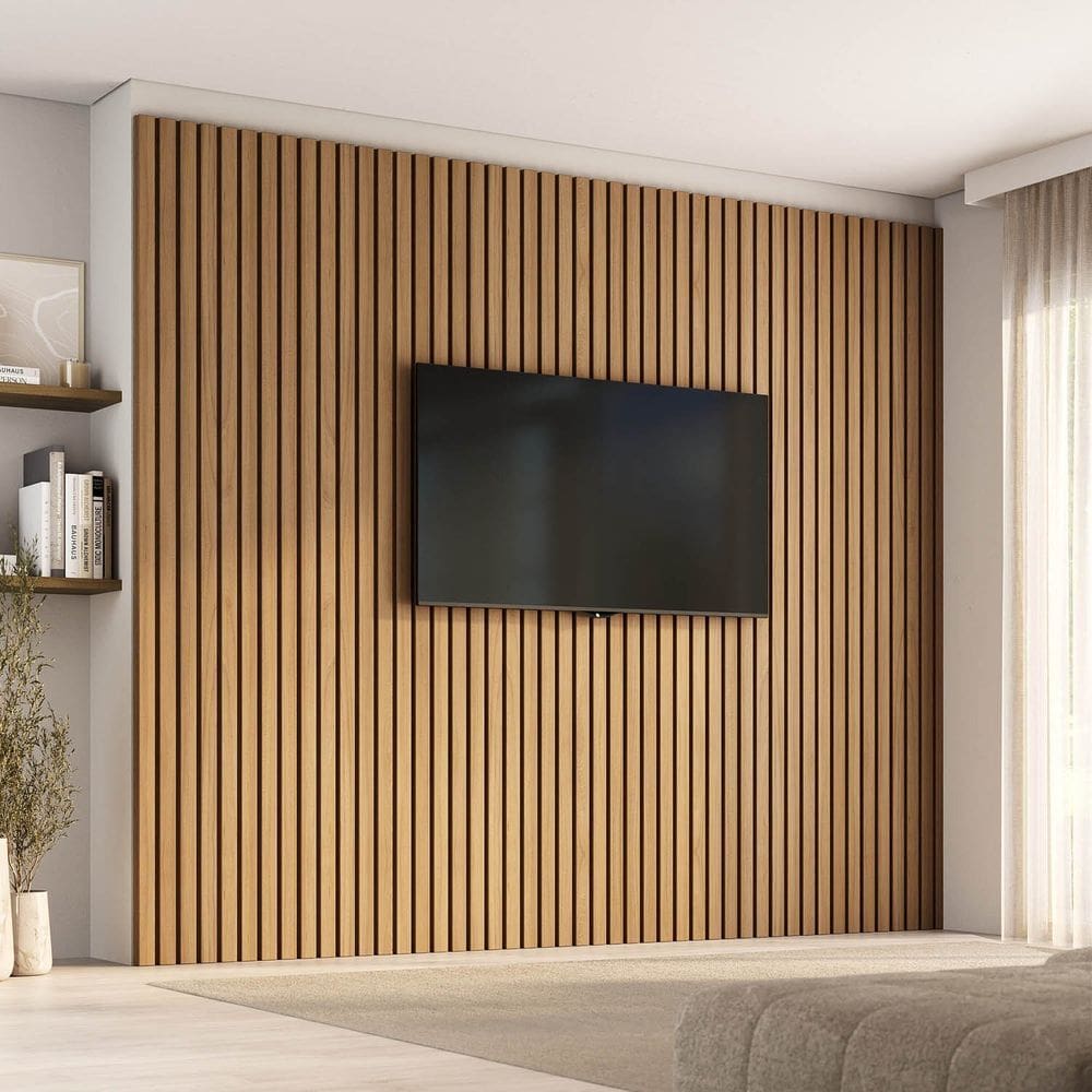 Painel para Tv até 86 Polegadas 280x230cm Ripado Aruá Cabecasa Madeiraoriginals Jatoba
