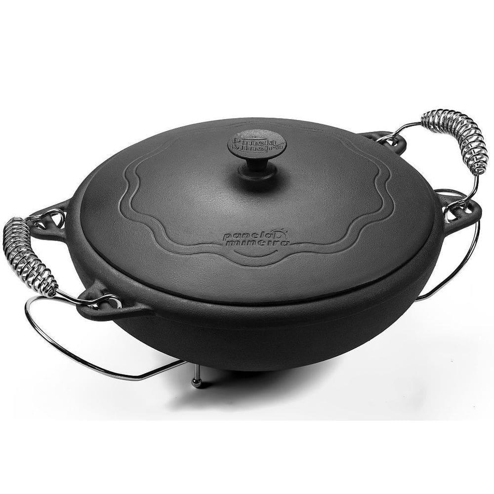 Panela Moqueca Alça Espiral Tampa de Ferro e Suporte em Metal 33x21cm 6,6L – Panela Mineira