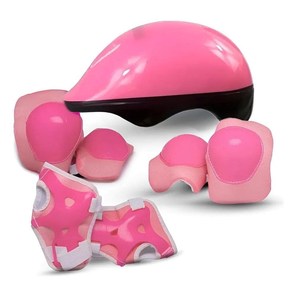 Kit Proteção Infantil Capacete Joelheira Cotoveleira Rosa