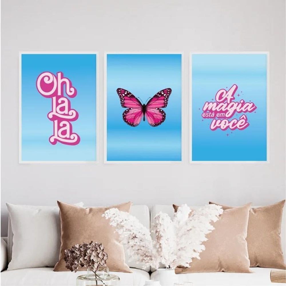 Kit 3 Quadros Ohlala A Magia Está Em Você 45X34 Vidro Branca