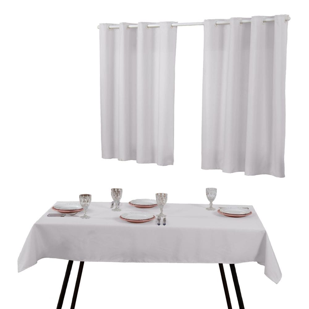 Kit Cortina Para Cozinha E Toalha De Mesa 6 Cadeiras Branco