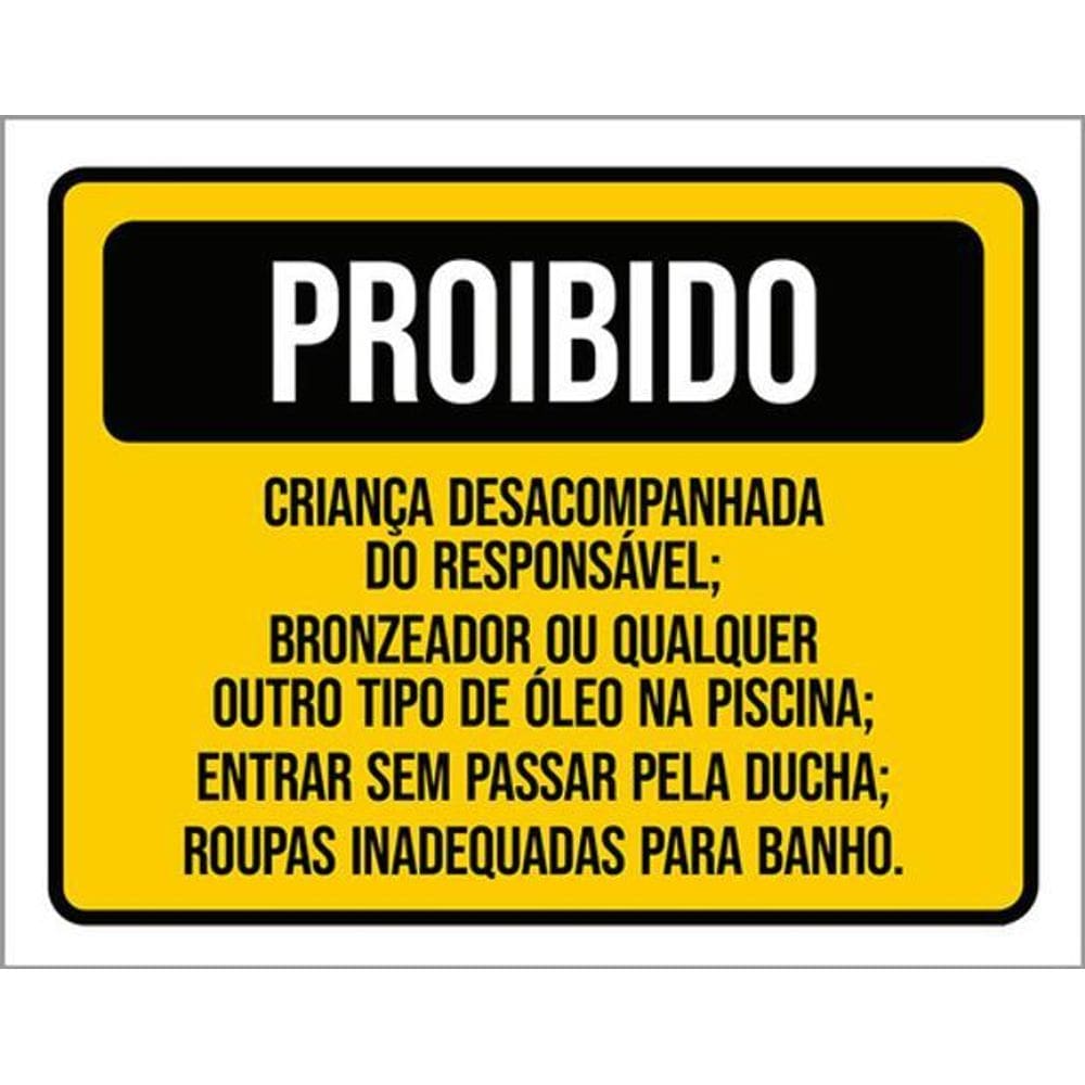 Kit 3 Placas Proibido Criança Desacompanhada Bronzeador