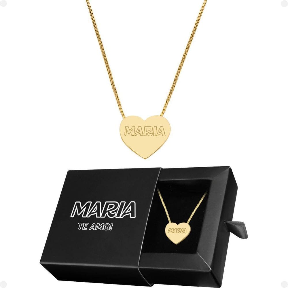 Colar Feminino Aço Inoxidável Dourado + Pingente Coração
