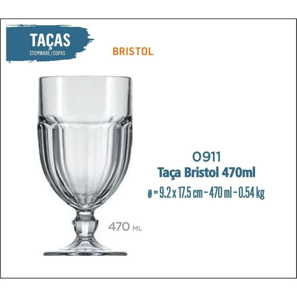 24 Taças Bristol 470Ml - Vinho Sobremesa