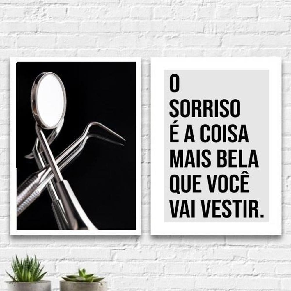 Kit 2 Quadros Para Consultório Odontológico 33X24Cm Branca
