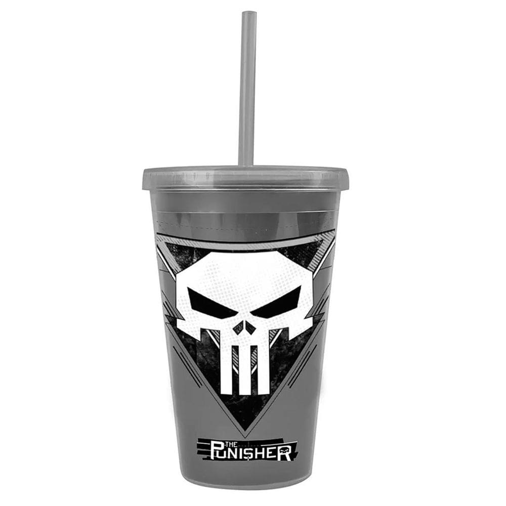 Copo Com Canudo The Punisher Cinza 450Ml