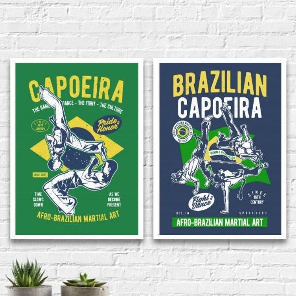 Kit 2 Quadros Capoeira Brasil 33X24Cm Branca