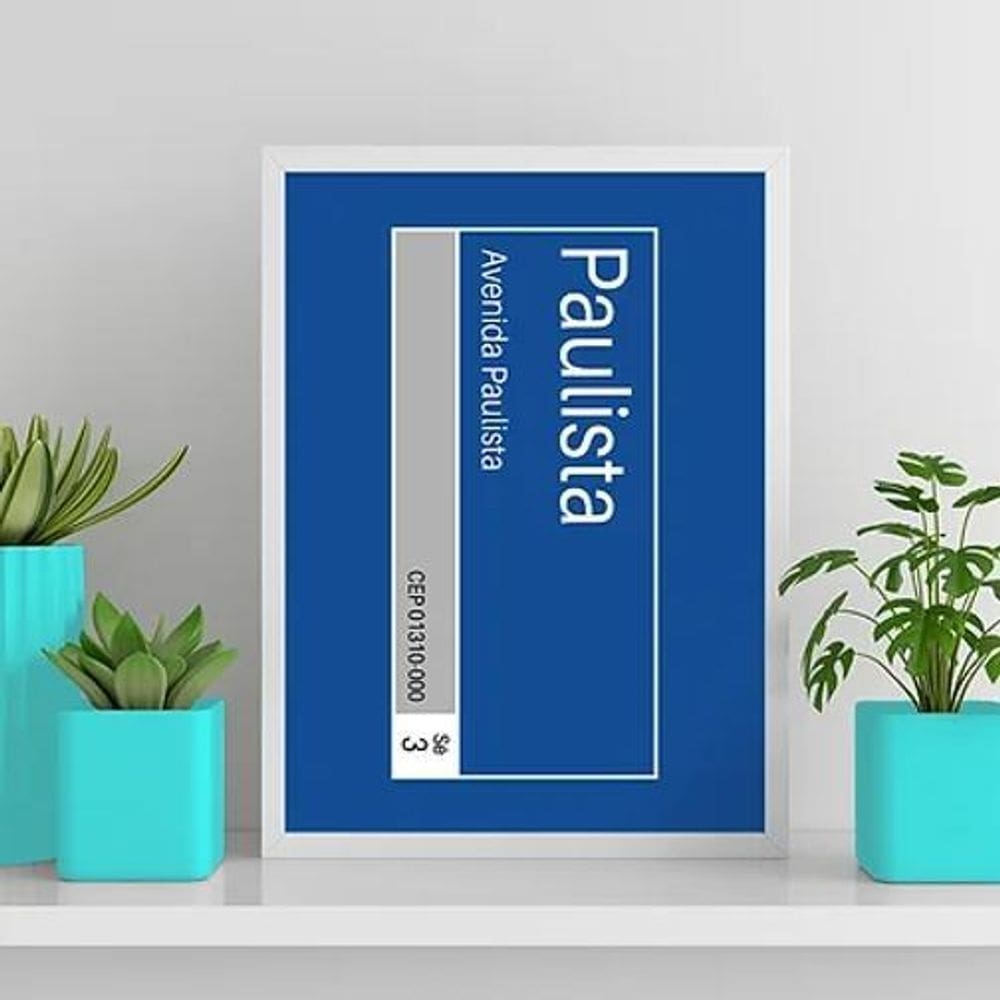 Quadro Placa De Rua Avenida Paulista 24X18Cm Branca