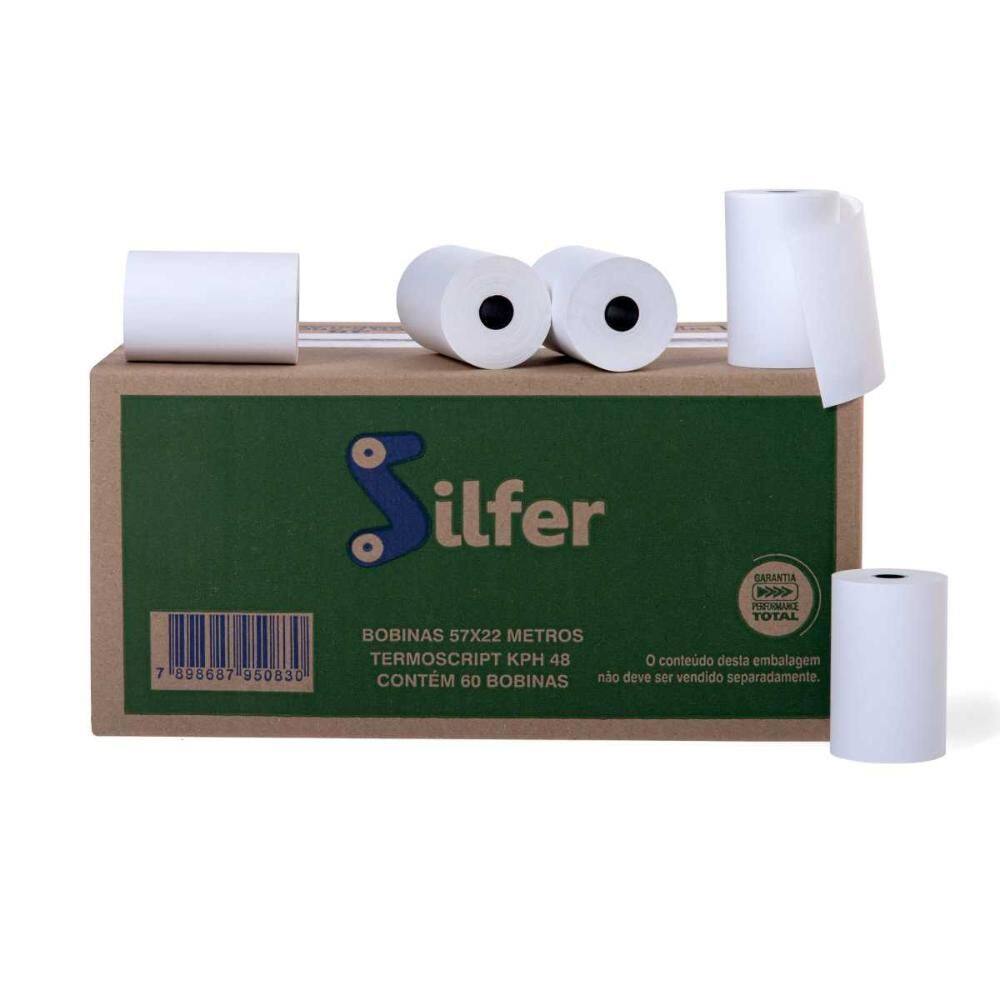 Bobina Térmica 57mm x 22m Branca (Caixa com 60 Bobinas) - Silfer