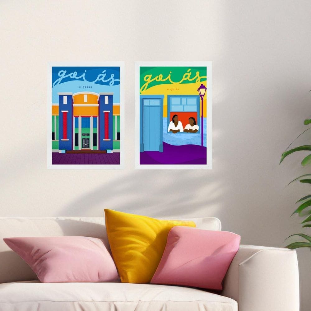 Kit 2 Quadros Decorativos Estado Goiás - Brasil 45X34Cm