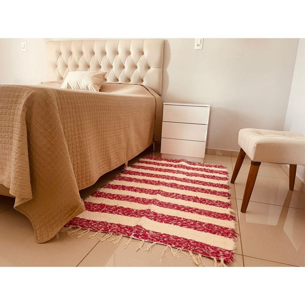 Tapete Médio Felpudo Listrado Rosa Pink 0,80X1,50M Boho