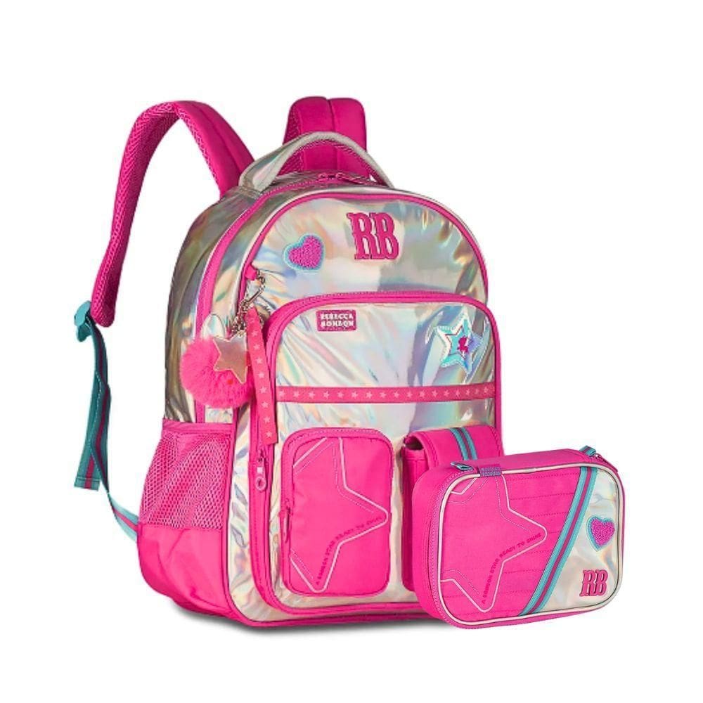 Kit Mochila De Costas E Estojo Rosa 17,5 Rb27020