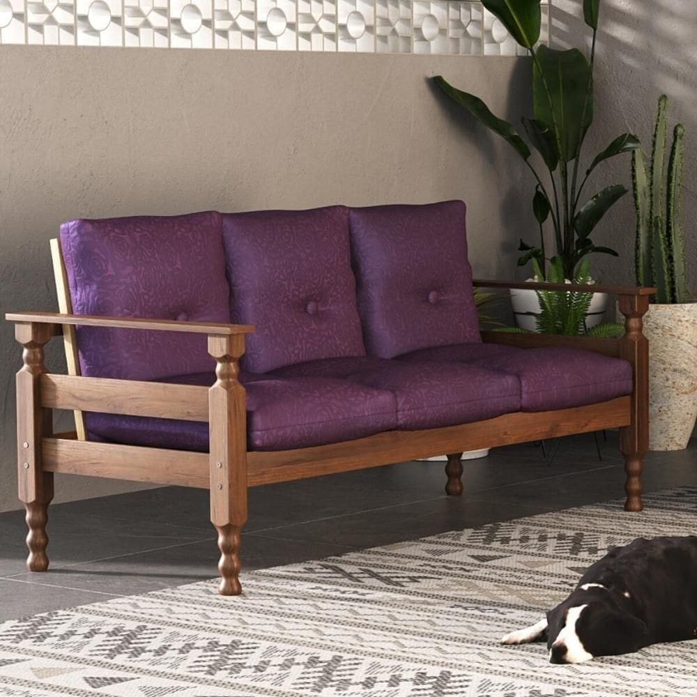 Sofá 3 Lugares Madeira Maciça Liz Multimóveis Vcr7000 - Lilás Lilás