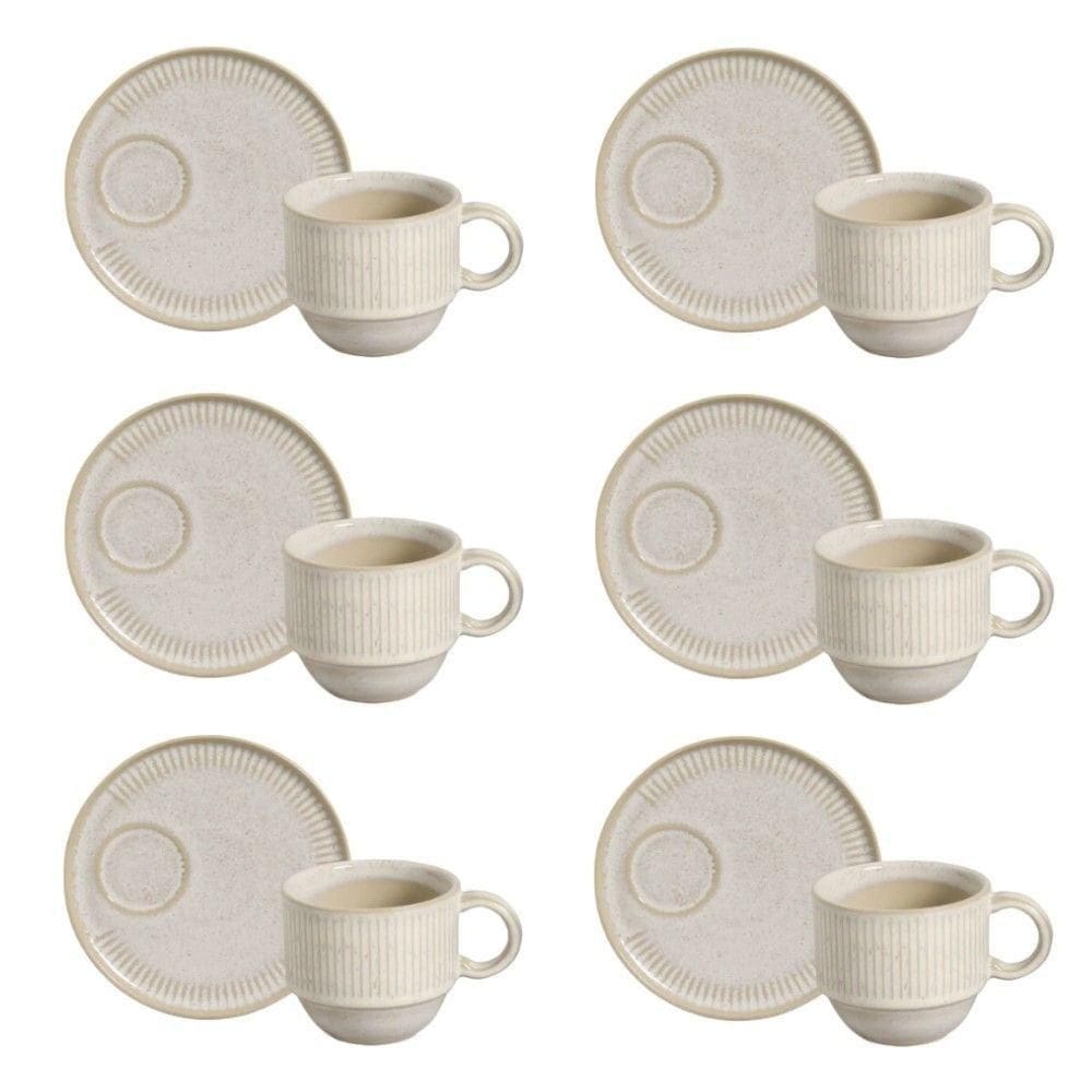Conjunto De Xícara De Chá Empilhável Com Pires 06 Peças Linhas Latte Porto Brasil
