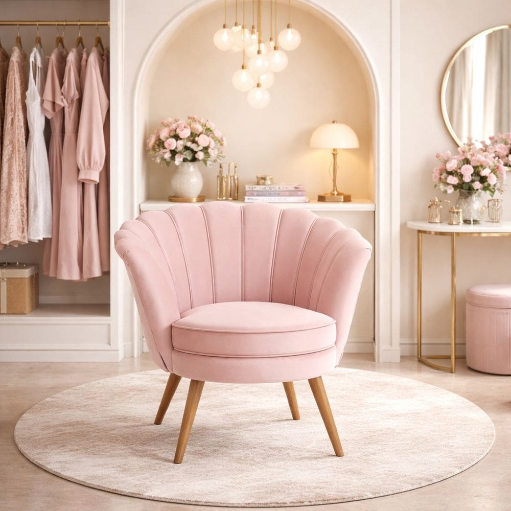 Poltrona Pétala De Veludo Luxo Decorativa Liberty Móveis Rosê