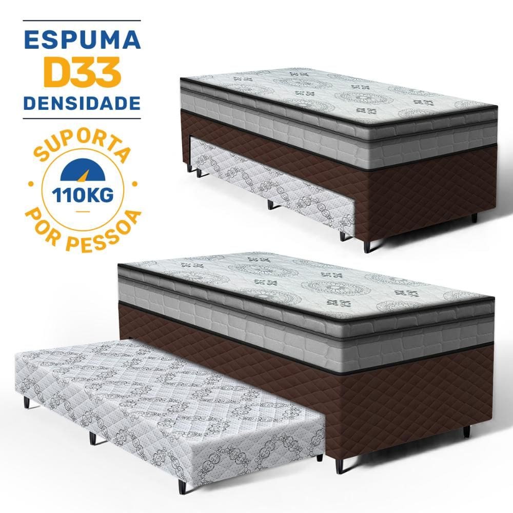 Cama Box com Colchao D Angelis Espuma D33 Pillow In Ortosleep + Auxiliar de Espuma Unique Solteiro 88cm