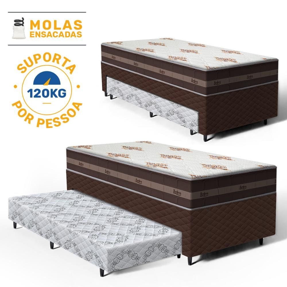Cama Box com Colchao D Angelis de Molas Solteiro Classic + Auxiliar de Espuma Unique Solteiro 88cm