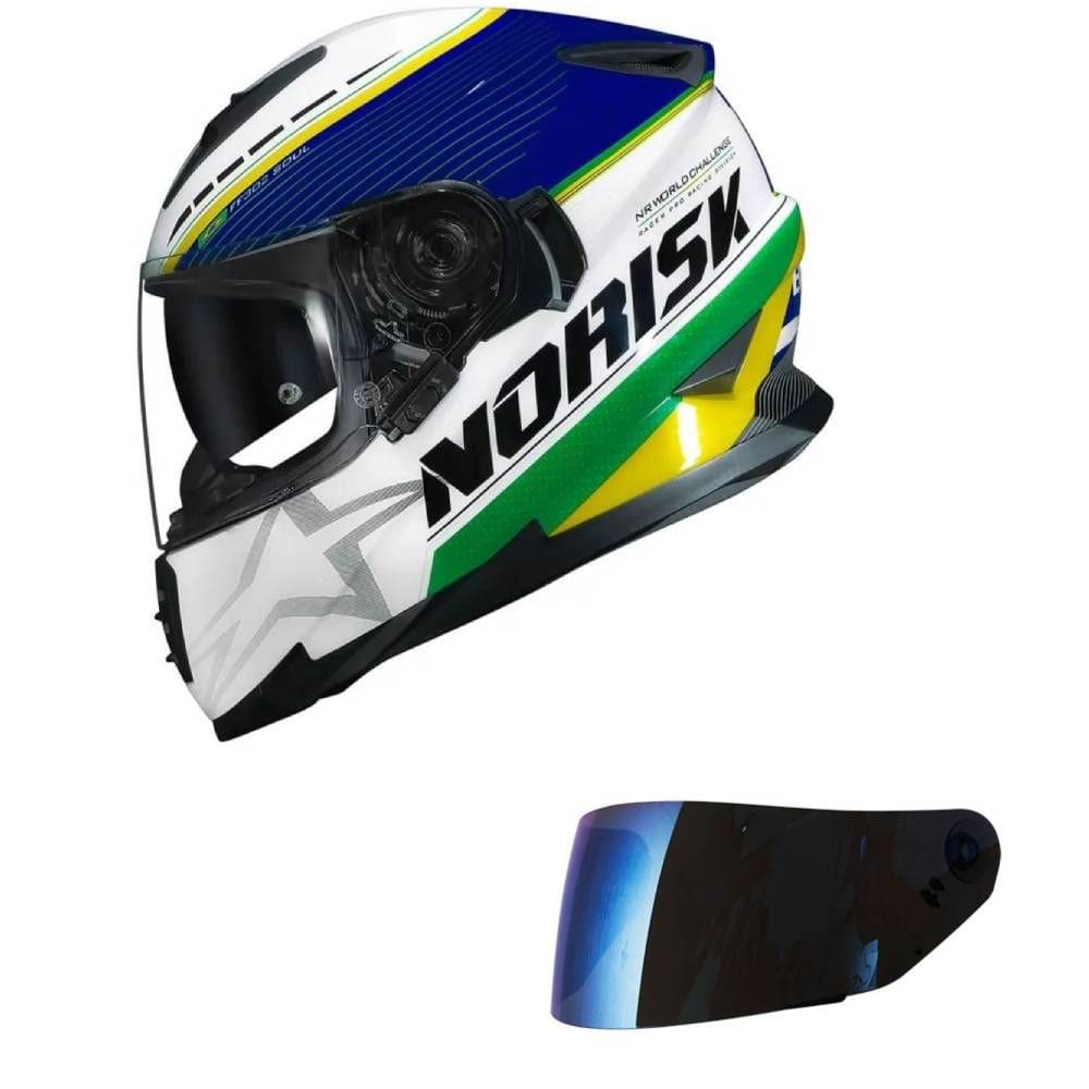 Capacete Norisk Soul II Grand Prix Brasil Mais Viseira Azul
