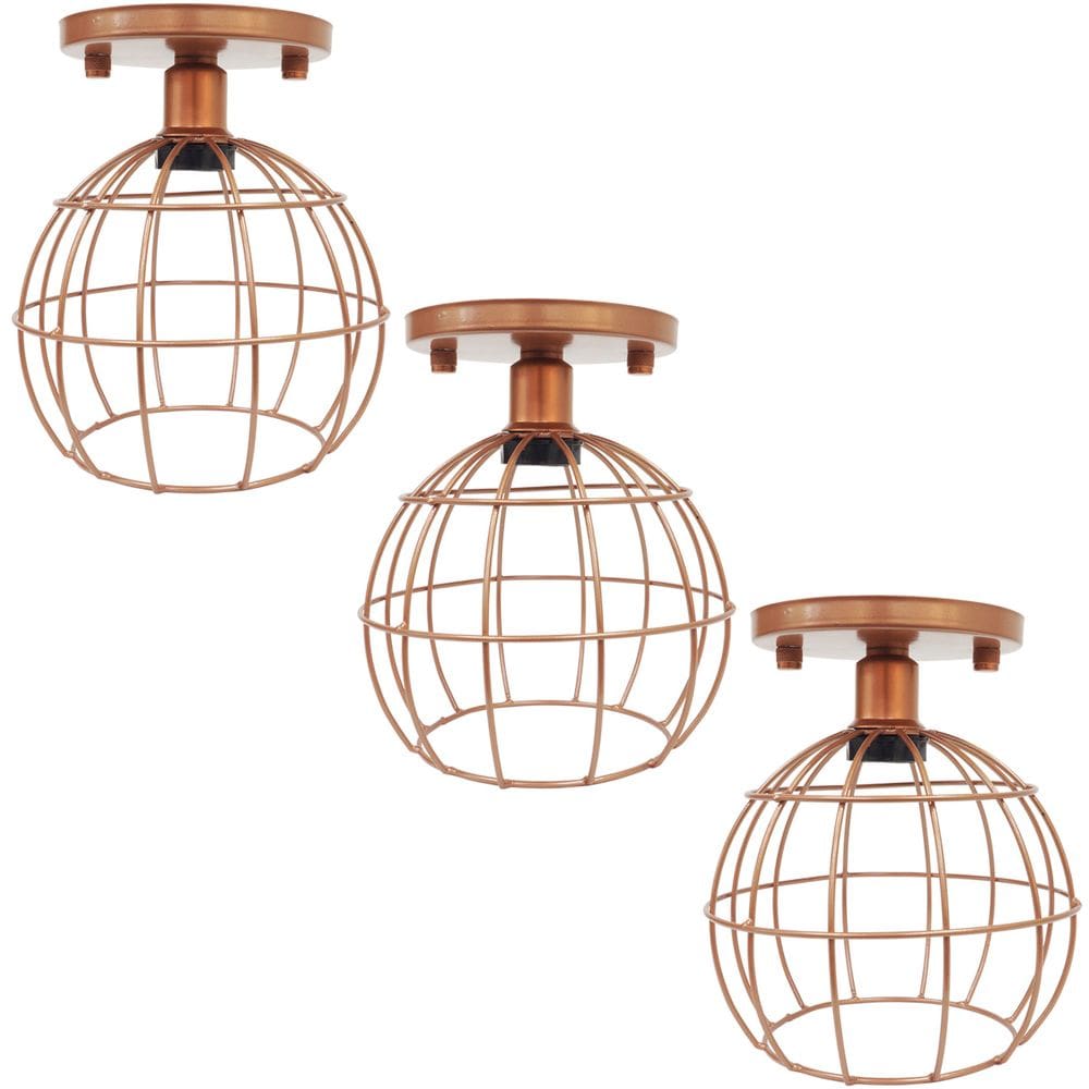 3 Lustres Teto Plafon Industrial Aramado Globo Retrô Luminária Vintage Cobre Rose Gold Agp Ilumini