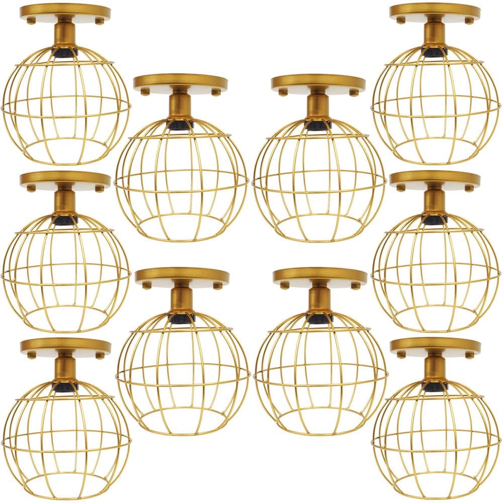 10 Lustres Teto Plafon Industrial Aramado Globo Retrô Luminária Sobrepor Vintage Dourado AgpIlumini