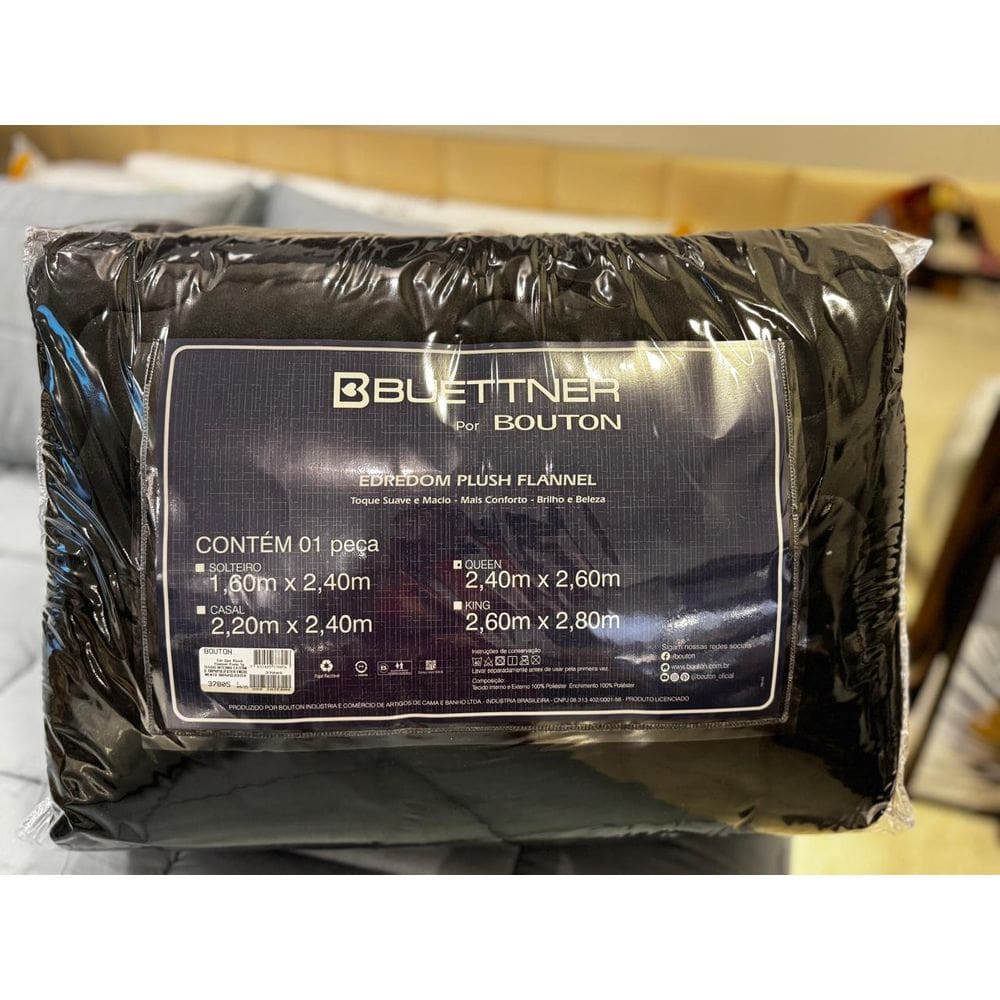 Edredom Queen Plush Flannel Preto/Metal Escuro 1pc
