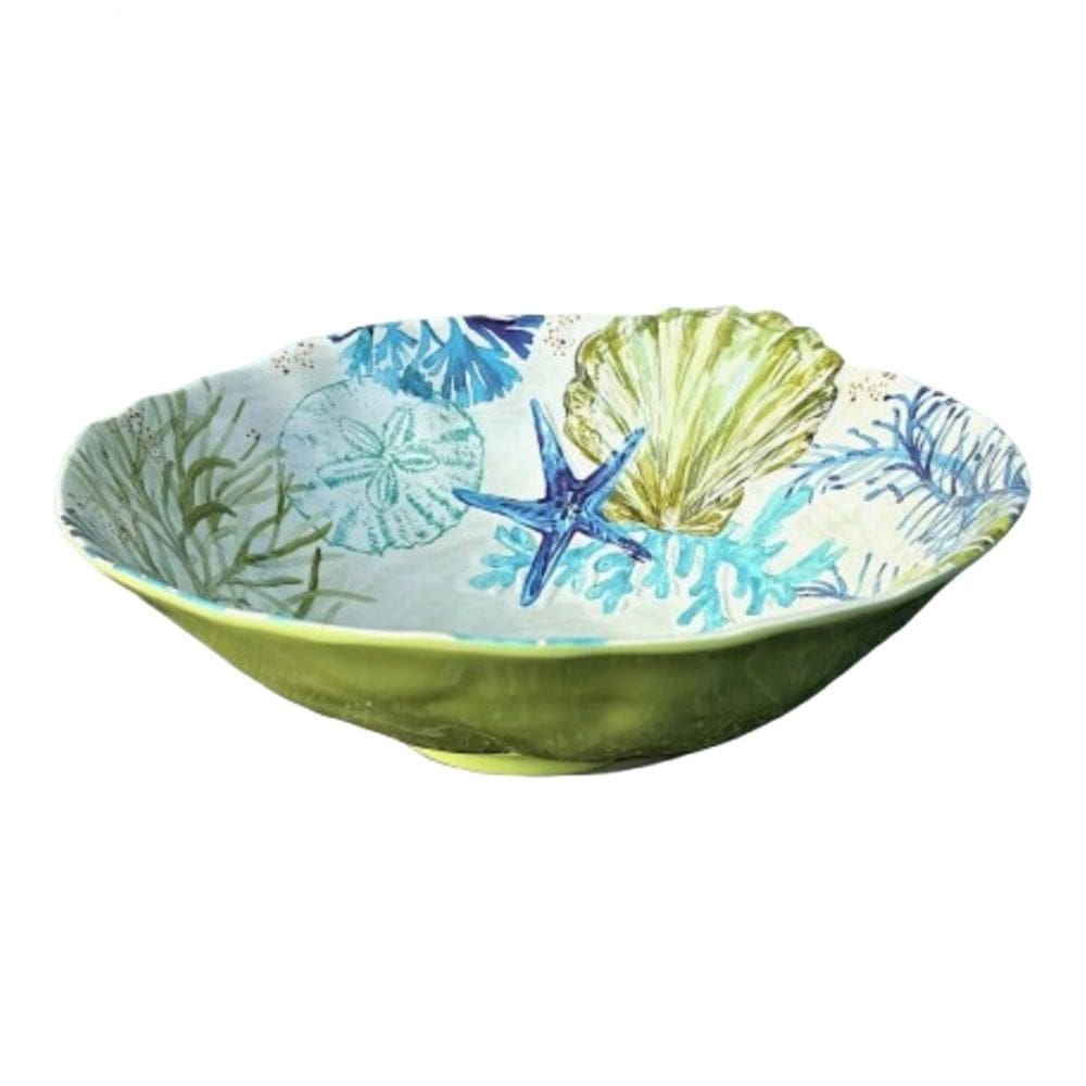 Bowl Saladeira de Melamina Verde C/Estampa Marinho Concha do Mar 3,3 Litros 30,5x10,5cm Entrecasa