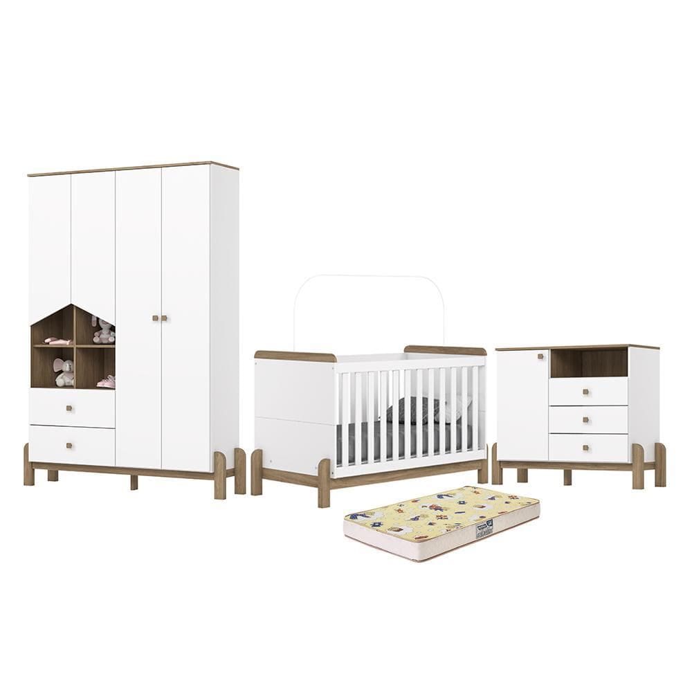 Dormitório Infantil Ternura Guarda Roupa, Cômoda e Berço com Colchão Supreme - Móveis Henn