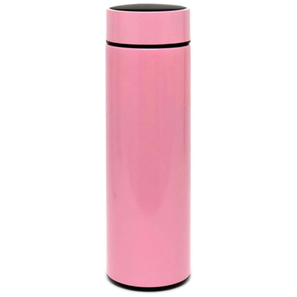 Garrafa Térmica Rosa Com Medidor De Temperatura Digital Led