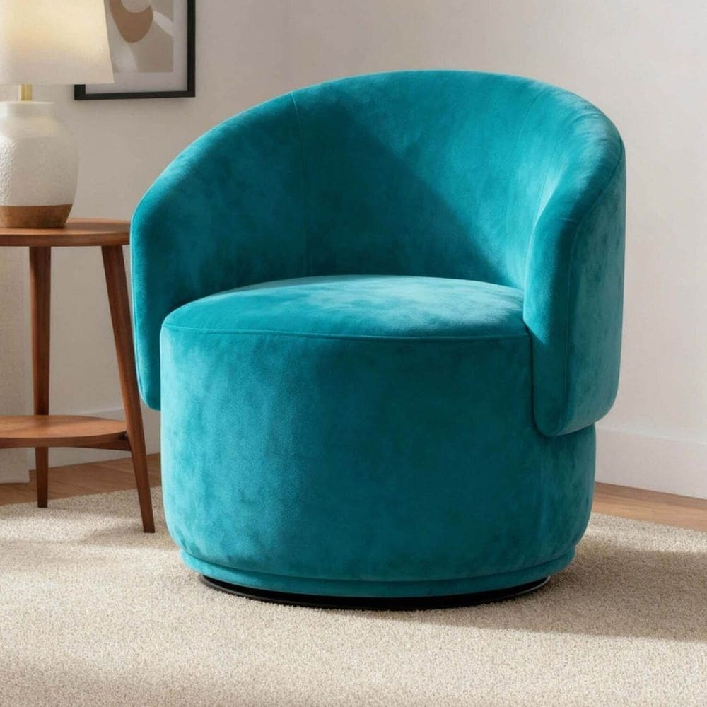 Poltrona Decorativa Giratória Sala de Estar Recepção Suede Jasmine Azul Turquesa