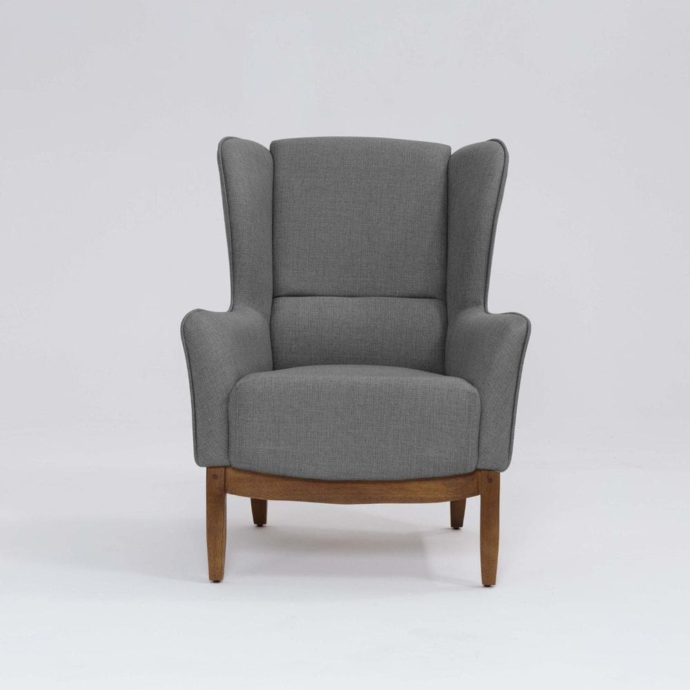 Poltrona para Sala de Estar Base em Madeira Milena Mescla Cinza