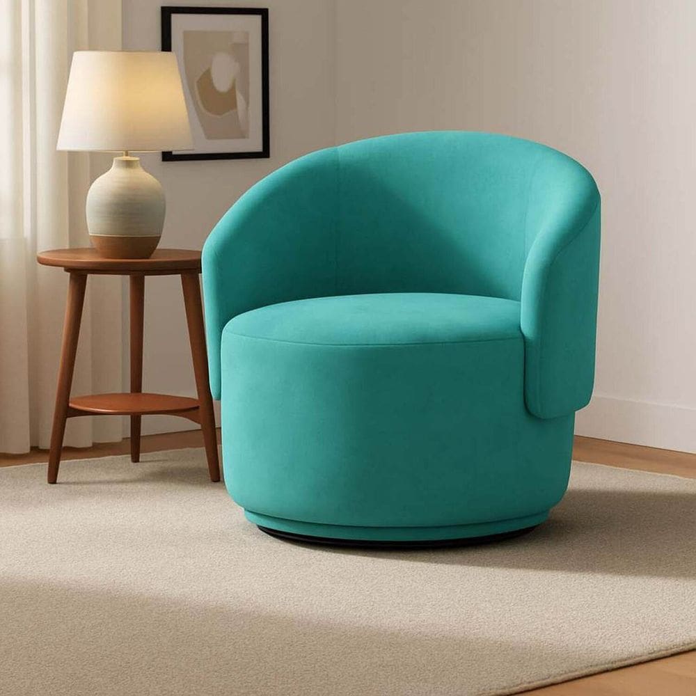 Poltrona Decorativa Giratória Sala de Estar Recepção Suede Jasmine Azul Ciano