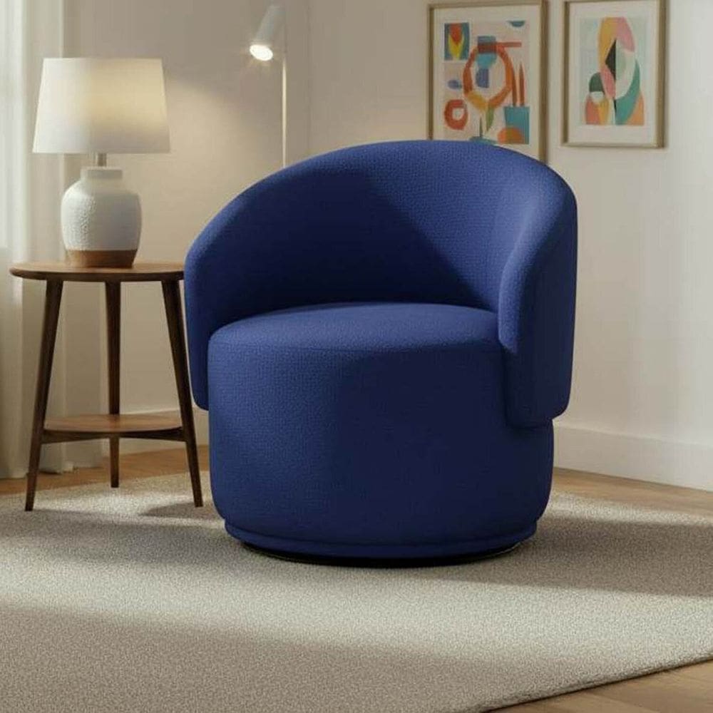 Poltrona Decorativa Giratória Sala de Estar Recepção Linho Jasmine Azul royal