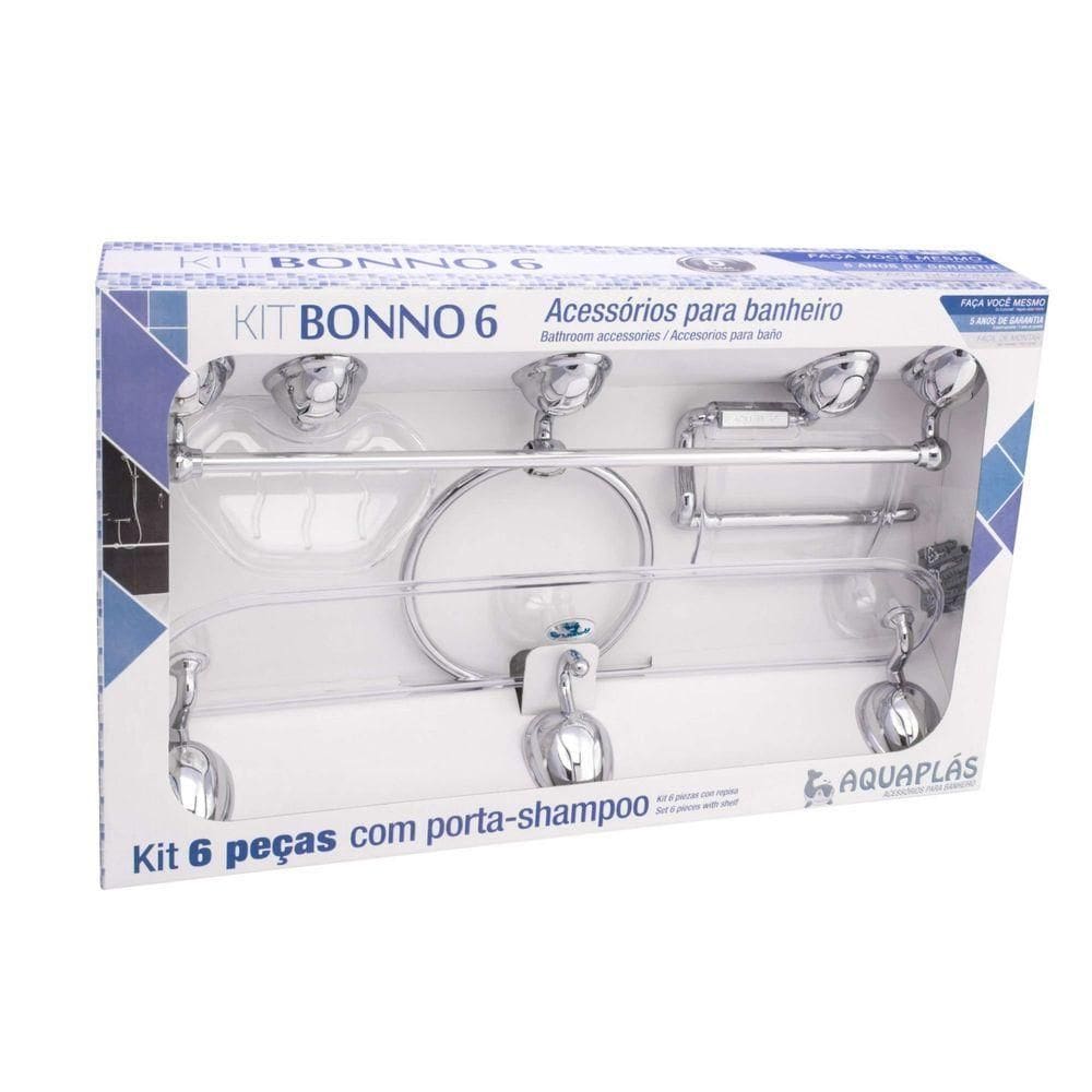 Kit De Banheiro Linha Bonno 6 Peças Cromado Cristal