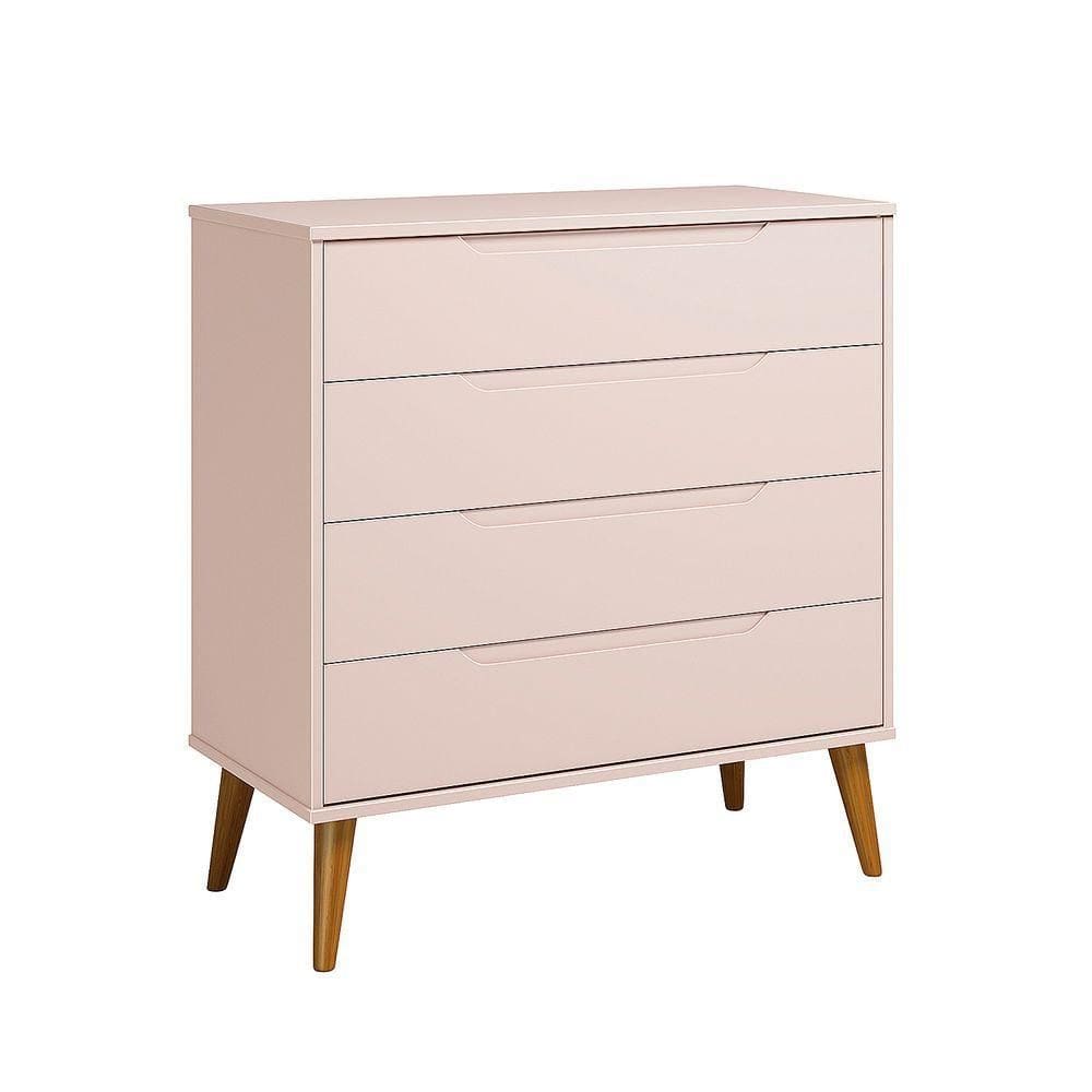 Comoda Gaveteira Elfe Retro 4 Gavetas Rosa Fosco - Moveisaqui