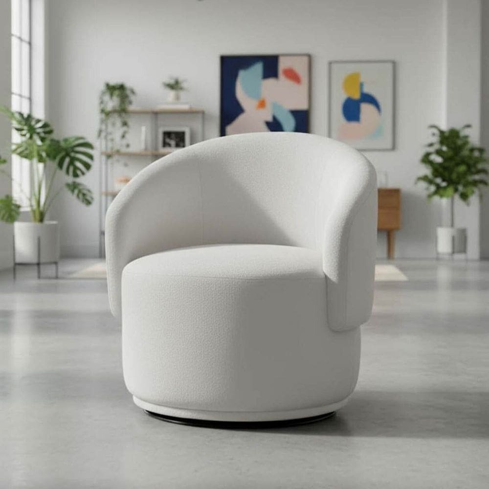 Poltrona Decorativa Giratória Sala de Estar Recepção Suede Jasmine Branco