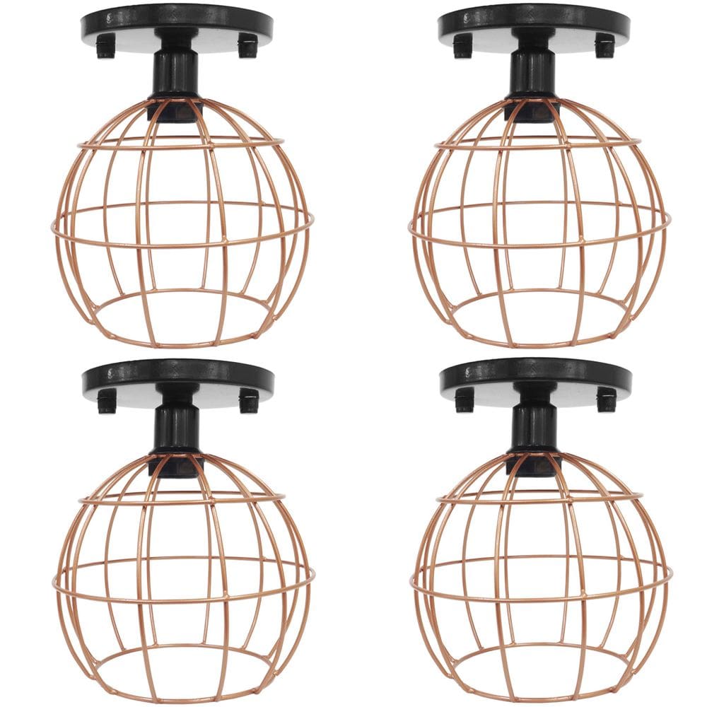 4 Lustres Teto Plafon Industrial Aramado Globo Cobre Rose Retrô Luminária Vintage Preto Agp Ilumini
